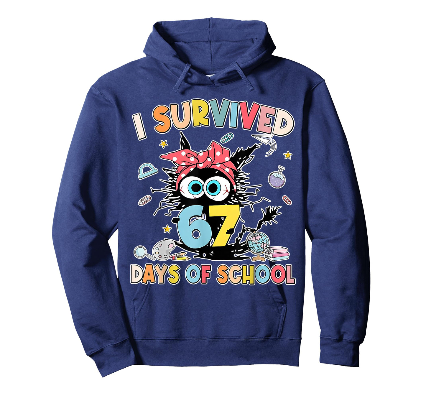 6 7 Meme Kids I Survived 67 Days of School Funny Black Cat T-Shirt