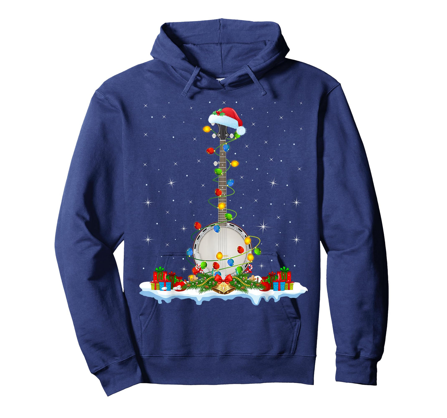 Banjo Christmas Lights Santa Hat Music Banjo Player Xmas T-Shirt