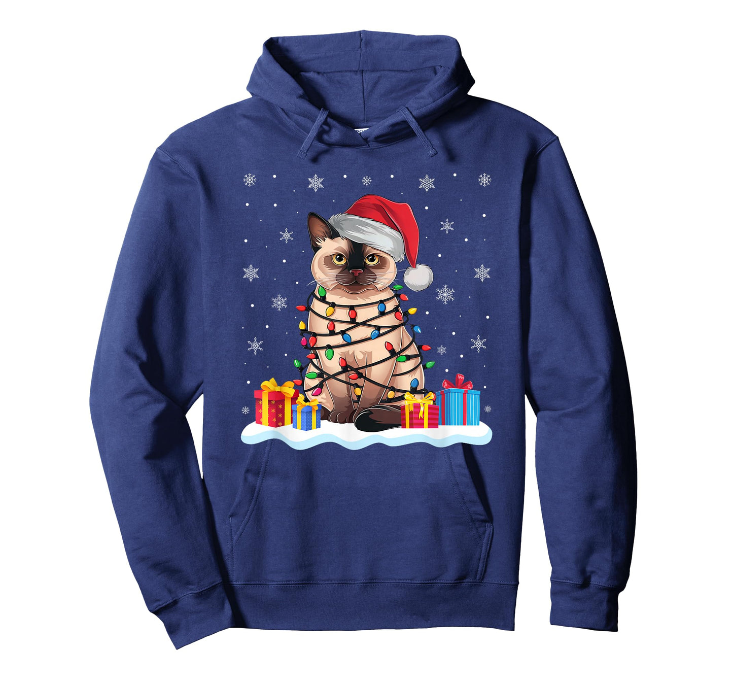 Siamese Cat Santa Hat Christmas Tree Light Xmas Pajama T-Shirt