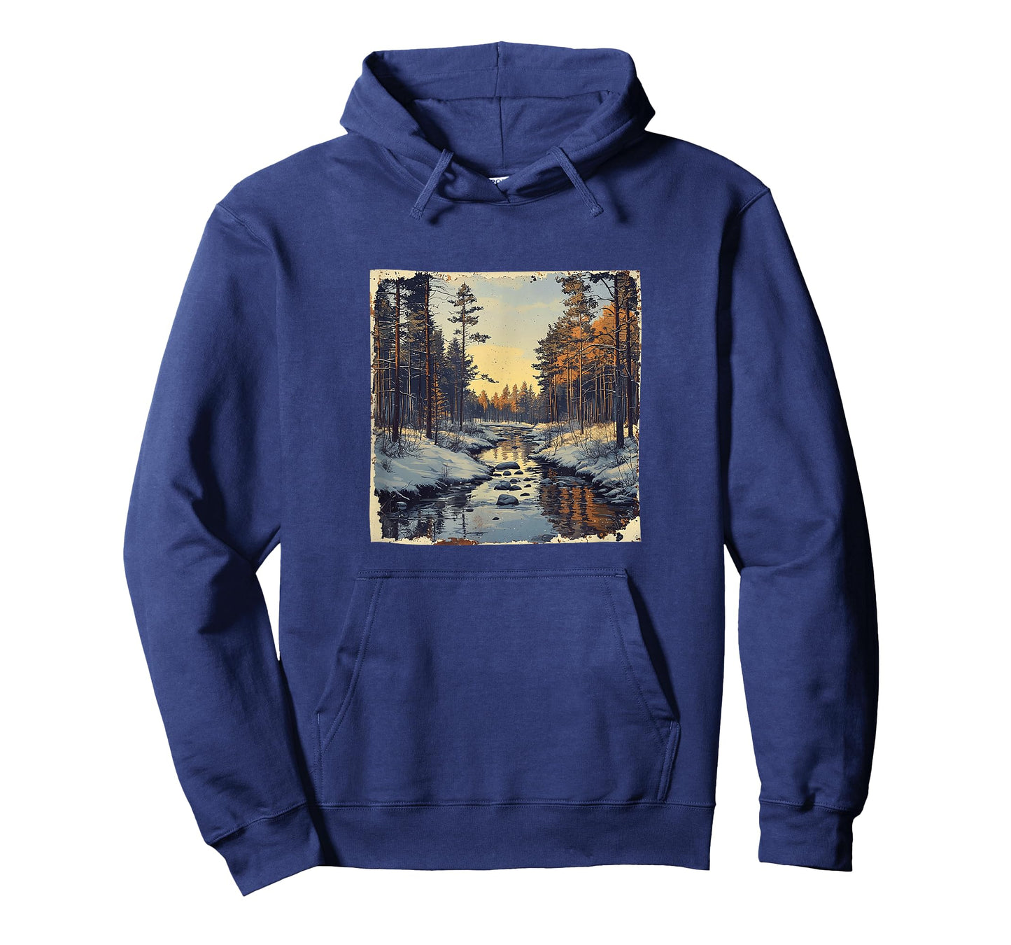 River In Winter Forest Vintage Landscape Graphic T-Shirt