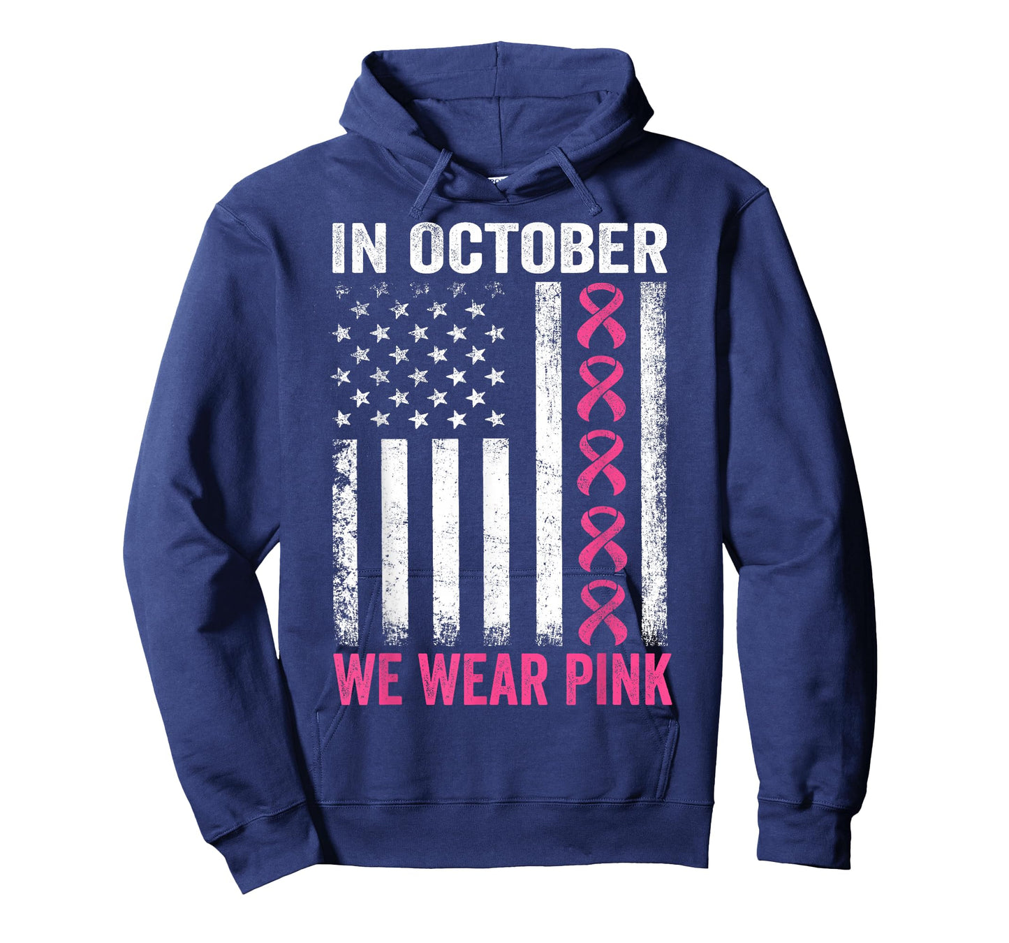 in October we Wear Pink Us Flag Breast Cancer Awareness T-Shirt