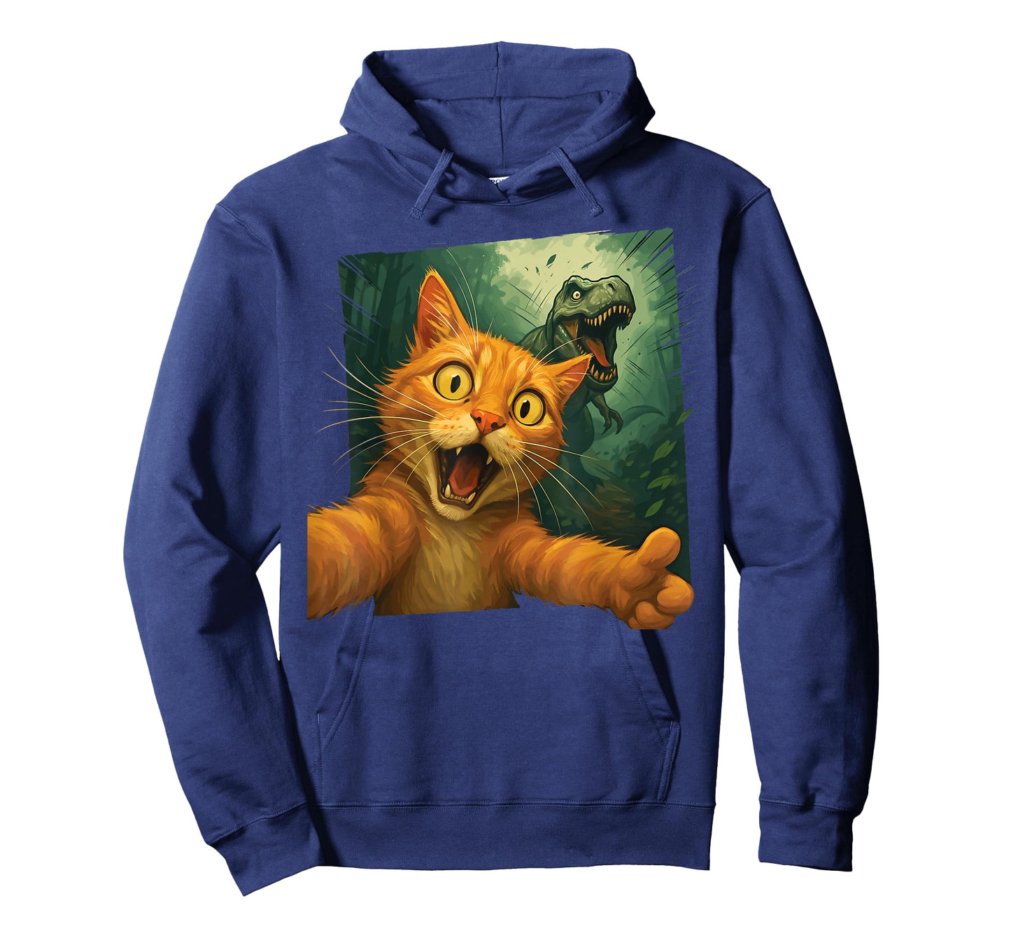 Cat Selfie T-Rex Chase Funny Dinosaur Meme Graphic Art T-Shirt