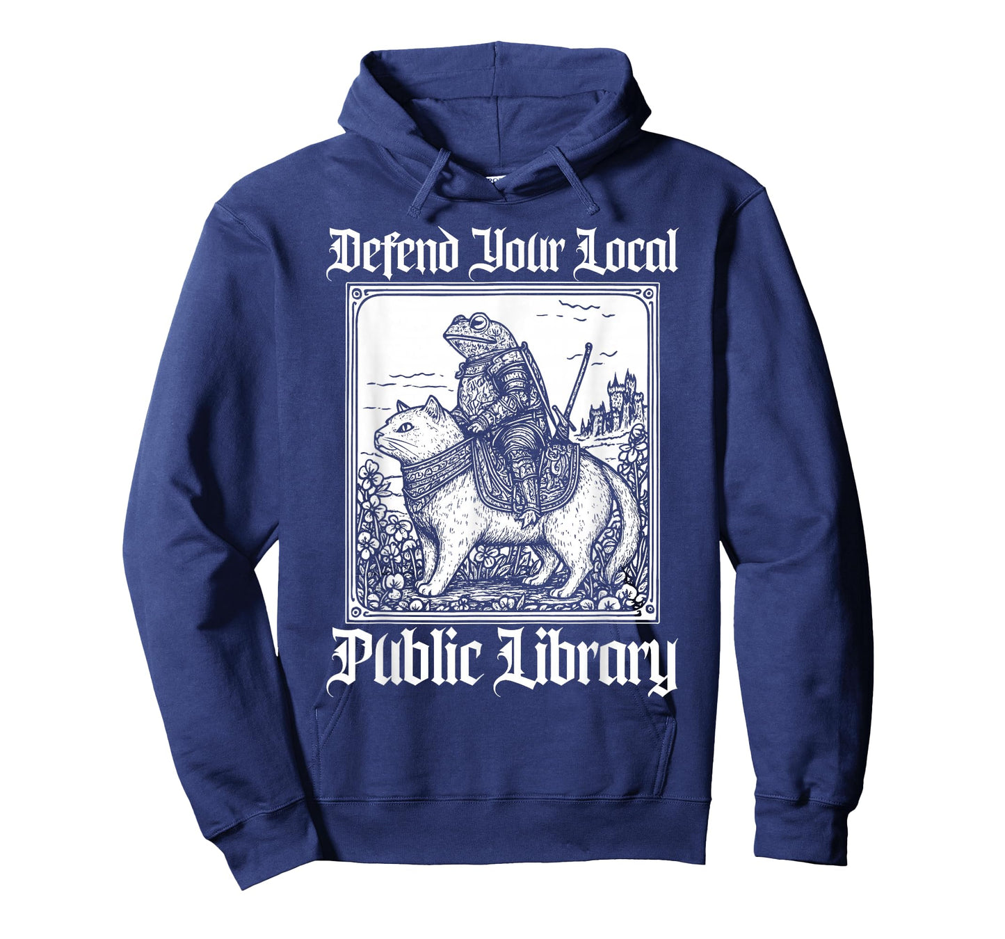 Defend Your Local Public Library Funny Knight Riding Cat T-Shirt