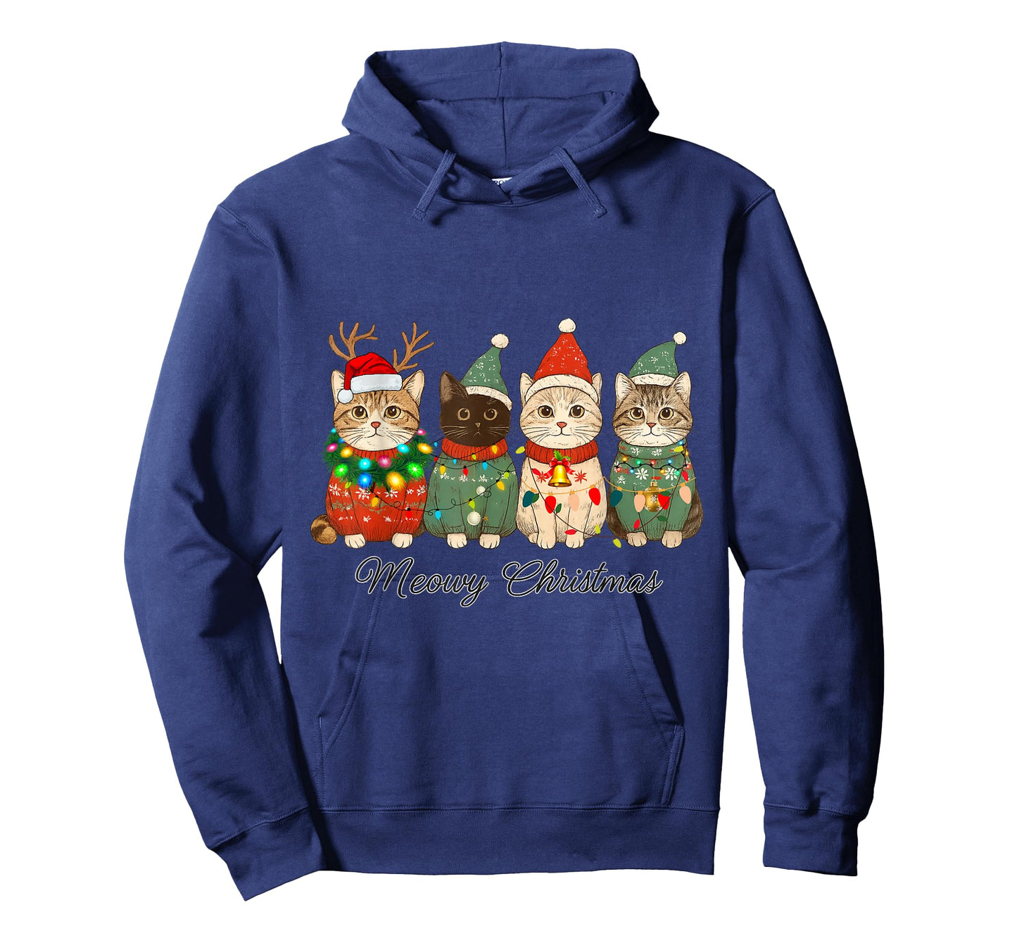 Cat Christmas Light Reindeer Santa Christmas Cat Lover Xmas T-Shirt