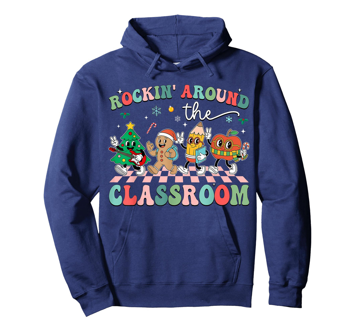 Retro Groovy Teacher Christmas Rockin' Around The Classroom T-Shirt