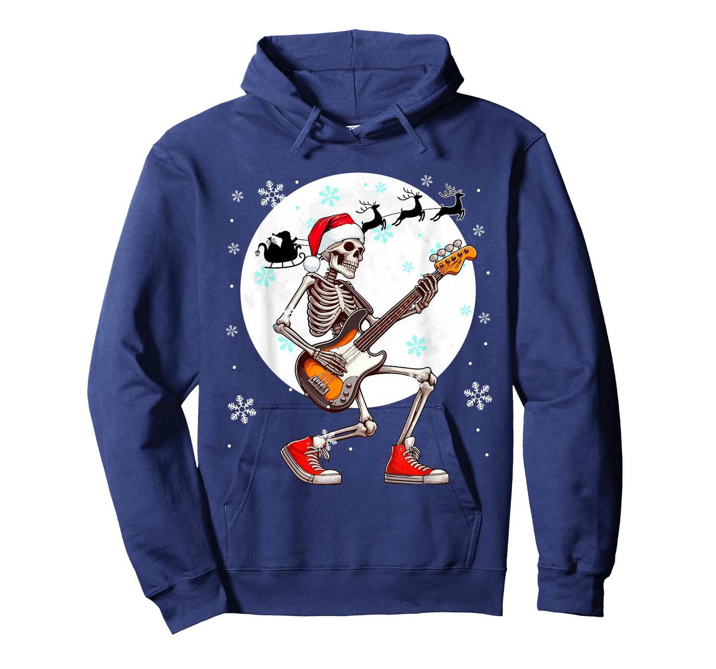 Christmas Santa Skeletons Playing Guitar Bass Guitarist T-Shirt