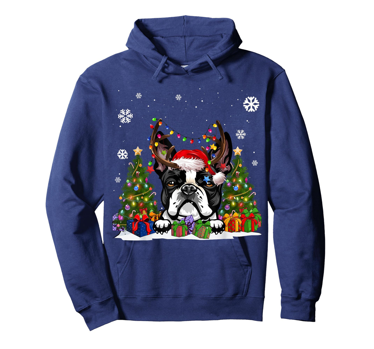 Funny Dog Boston Terrier Santa Hat Ugly Christmas Sweater T-Shirt for Men Women Kids