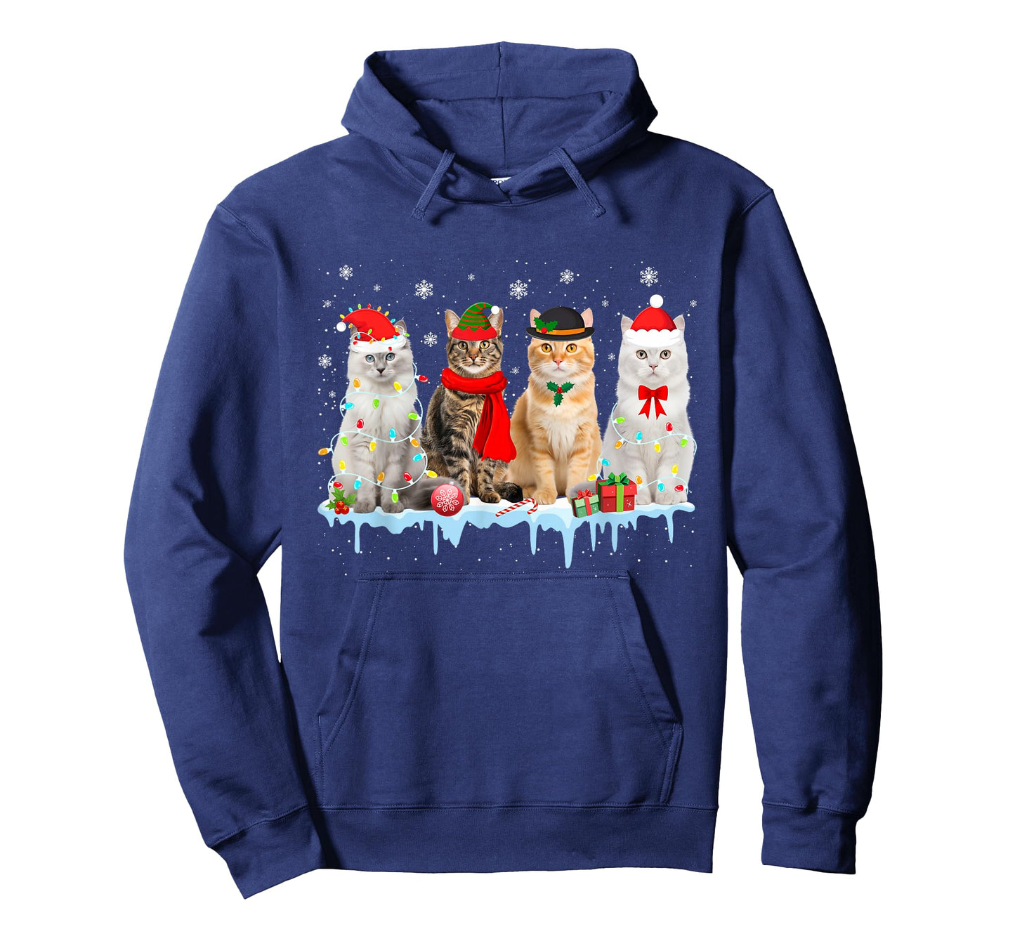 Funny Cat Christmas Lights Reindeer Santa Xmas Kitten Lover T-Shirt