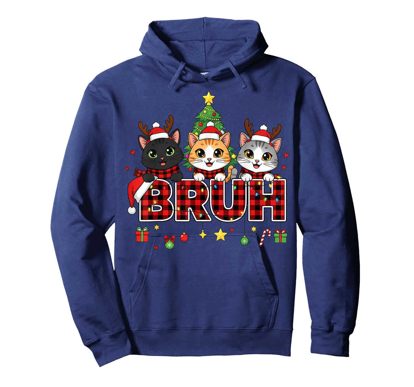 Cat Christmas Light Reindeer Santa Bruh Funny T-Shirt