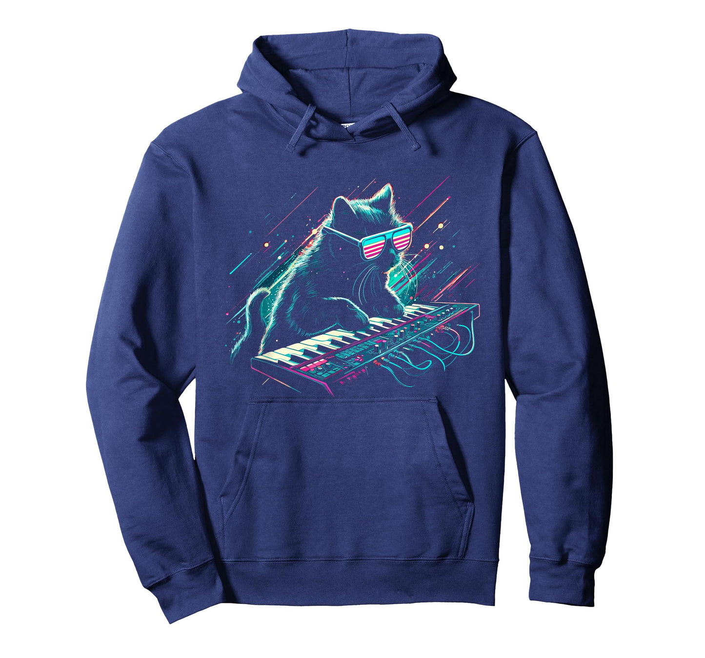 DJ Cat With Synthesizer - Funny Vintage 80s 90s Disco Cat T-Shirt