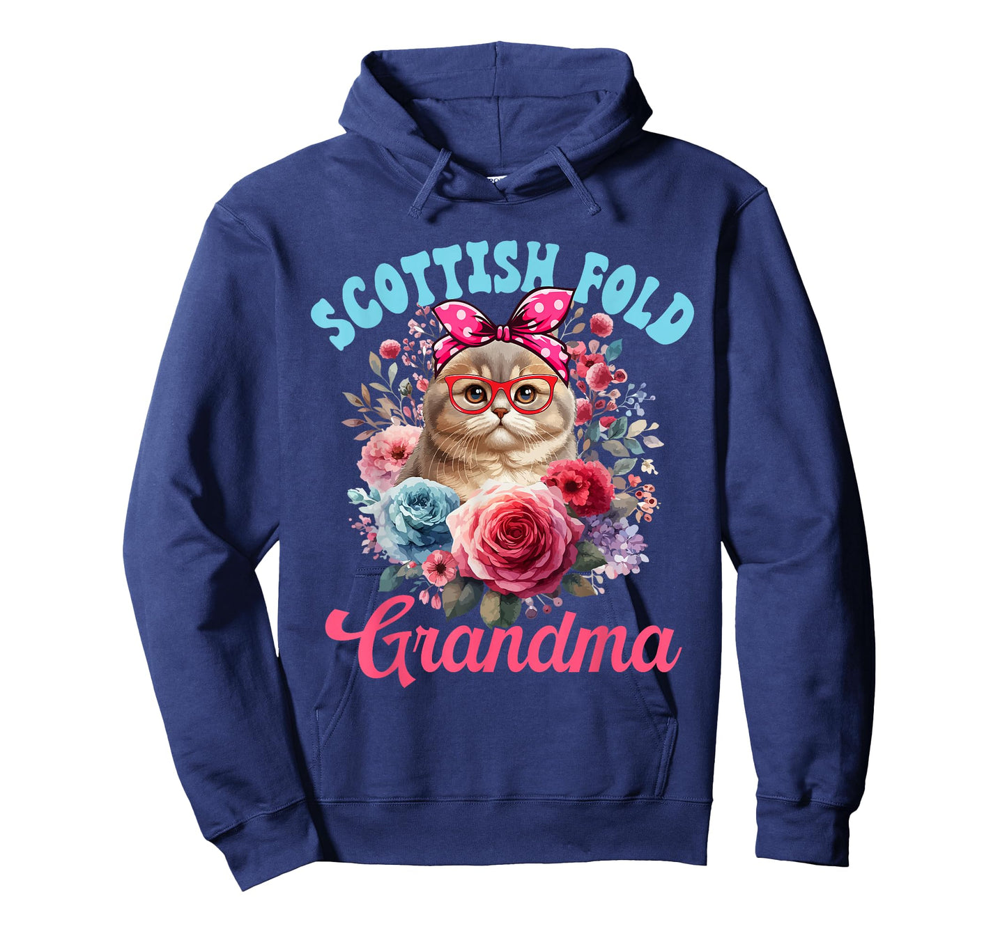 Scottish Fold Grandma Mother's Day Cat Bow Tie Floral T-Shirt