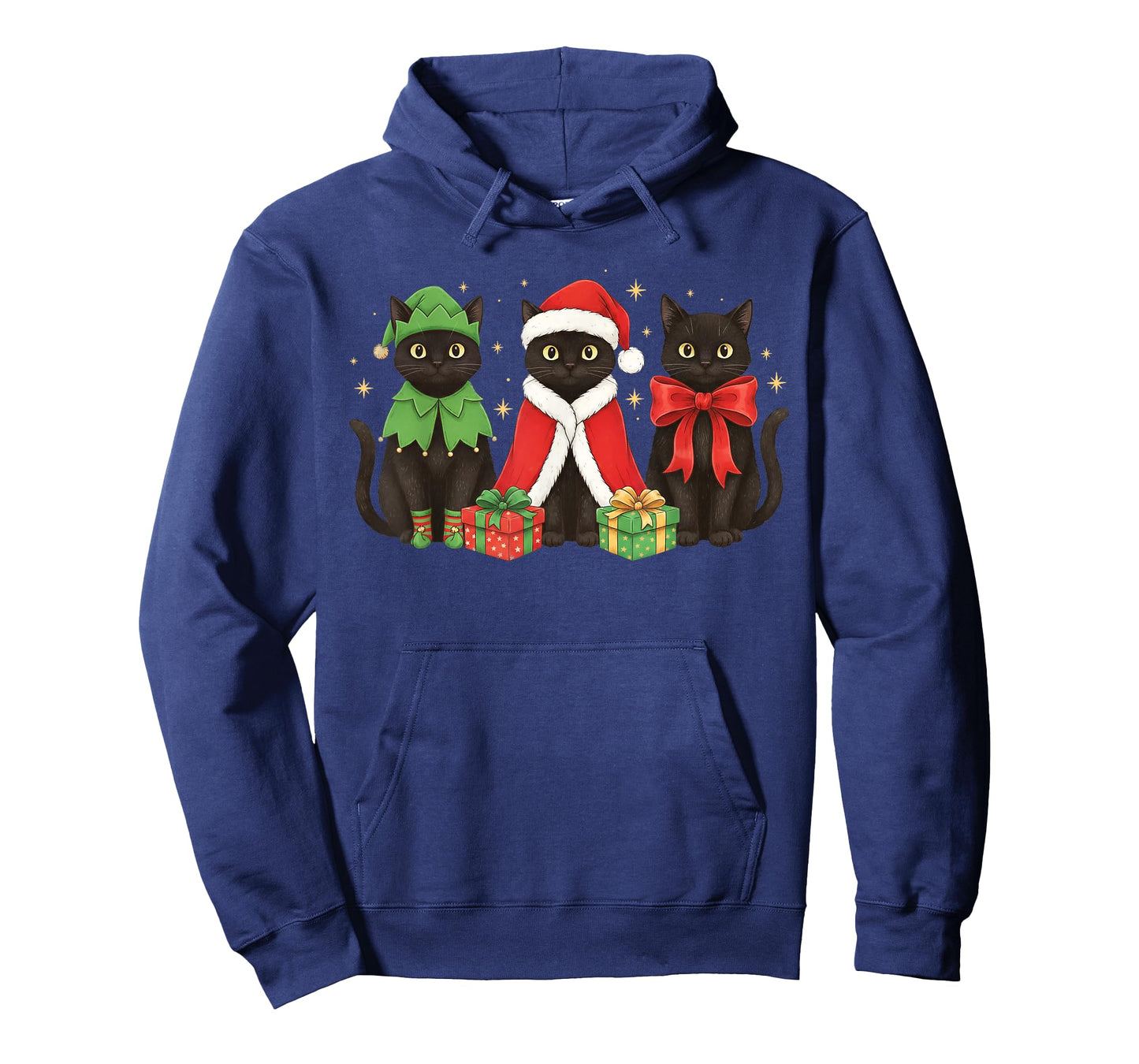 Retro Black Cat Christmas Holiday X-Mas Funny Santa Hat Elf T-Shirt