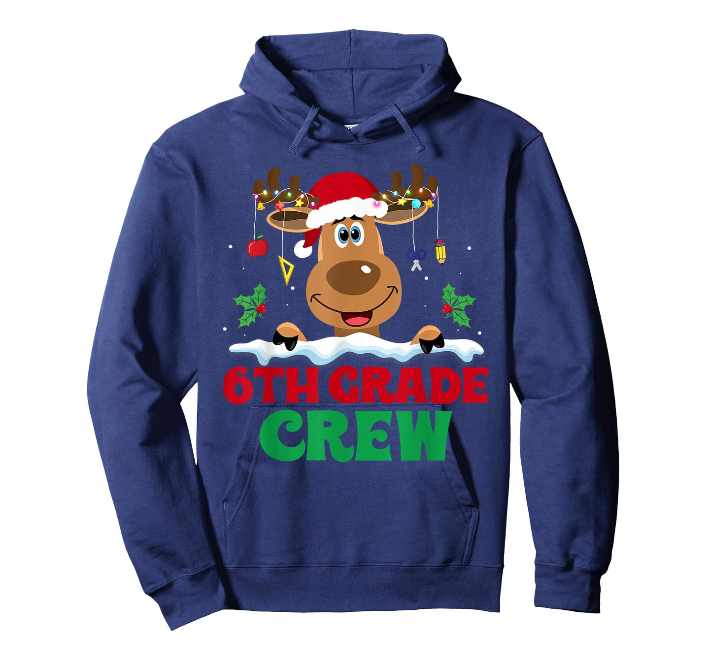 6th Grade Crew Reindeer Santa Hat Funny Christmas Teacher T-Shirt