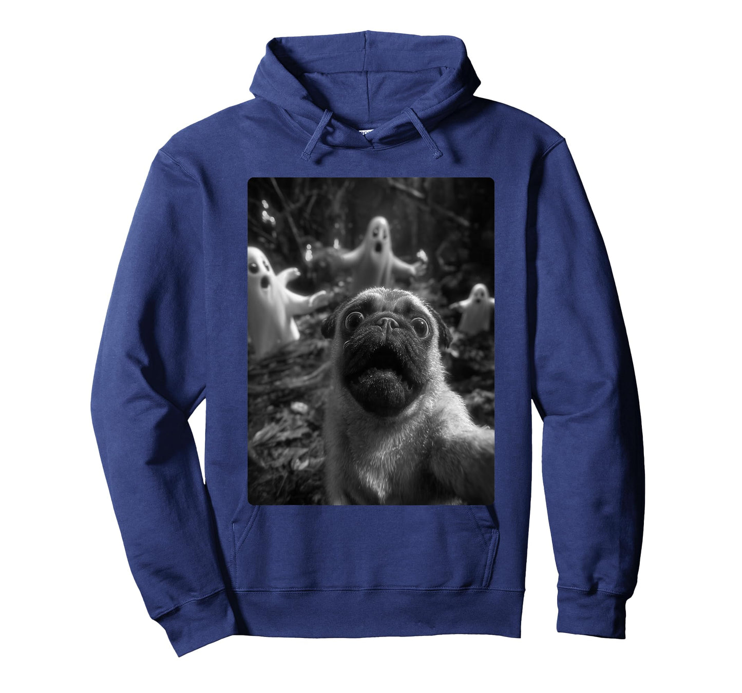 Spooky Pug Selfie with Ghosts Haunted Forest Halloween Dog T-Shirt