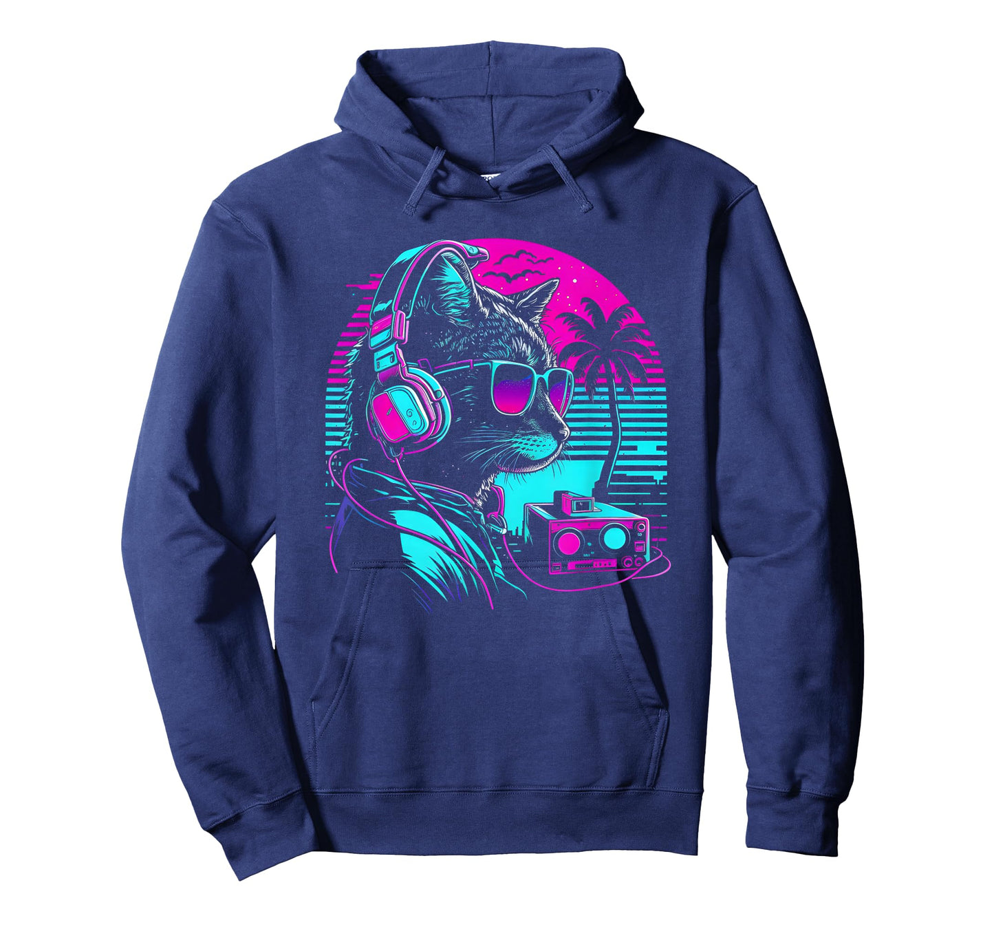 House DJ Cat 80s 90s Kitten Sunset Rainbow DJ Cat Kitty T-Shirt