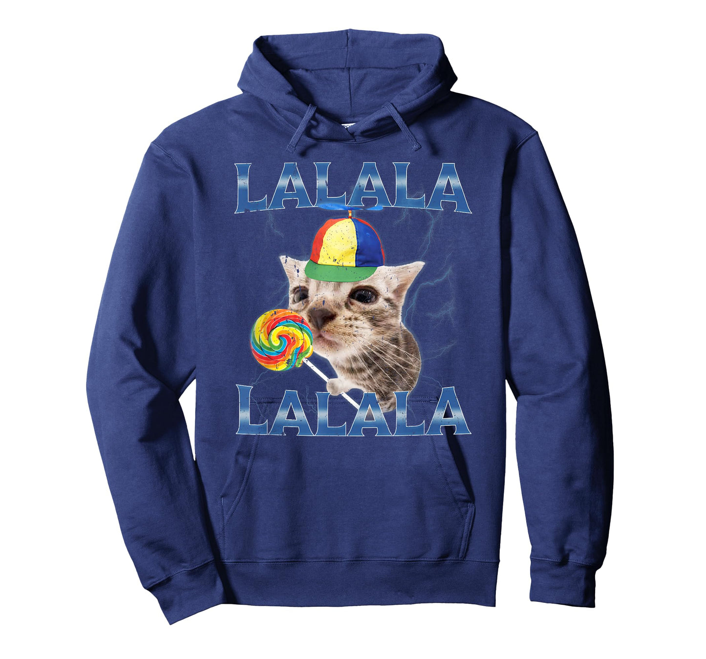 Silly Lalala Cat Meme with Propeller Hat and Candy T-Shirt