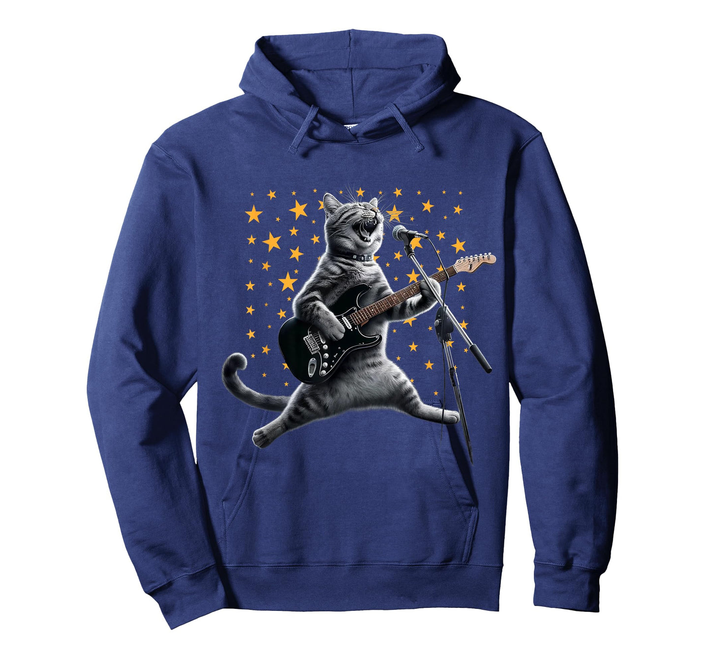 Rock Cat Playing Guitar Electric in space Funny kitty Galaxy T-Shirt