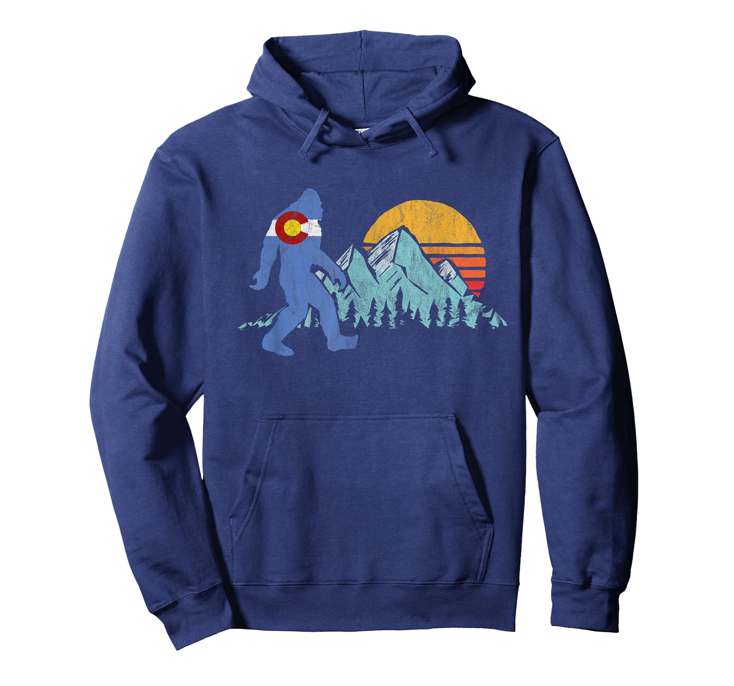 Retro Bigfoot Sun & Mountain State Flag of Colorado Graphic T-Shirt