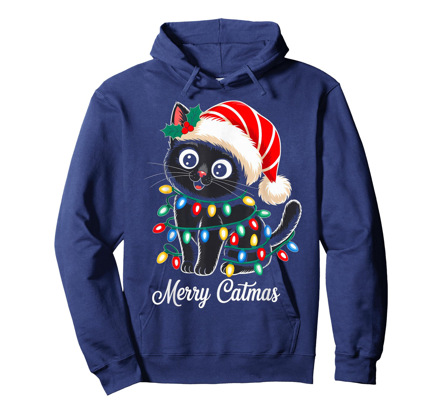 Cute Black Cat Christmas Lights Santa Hat Xmas Merry Catmas T-Shirt