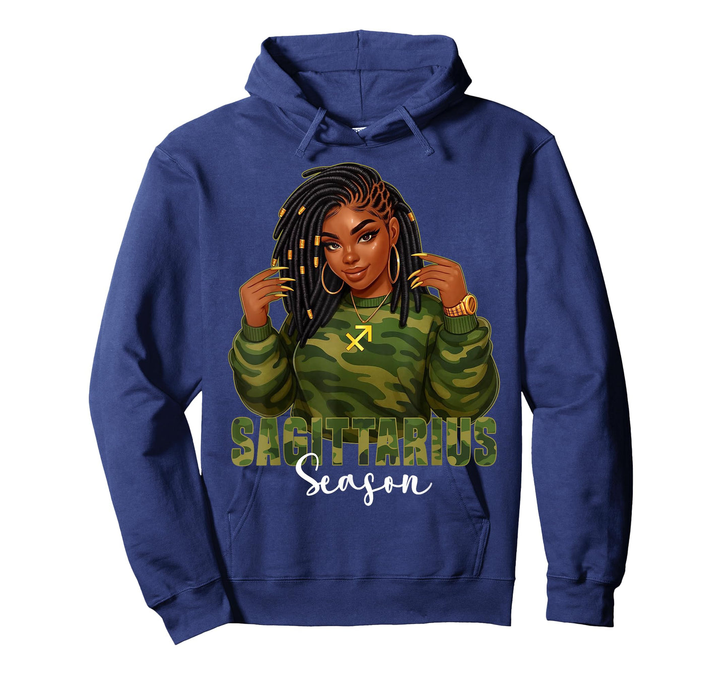 Sagittarius Season Loc'd Black Woman Camo Zodiac Sign T-Shirt