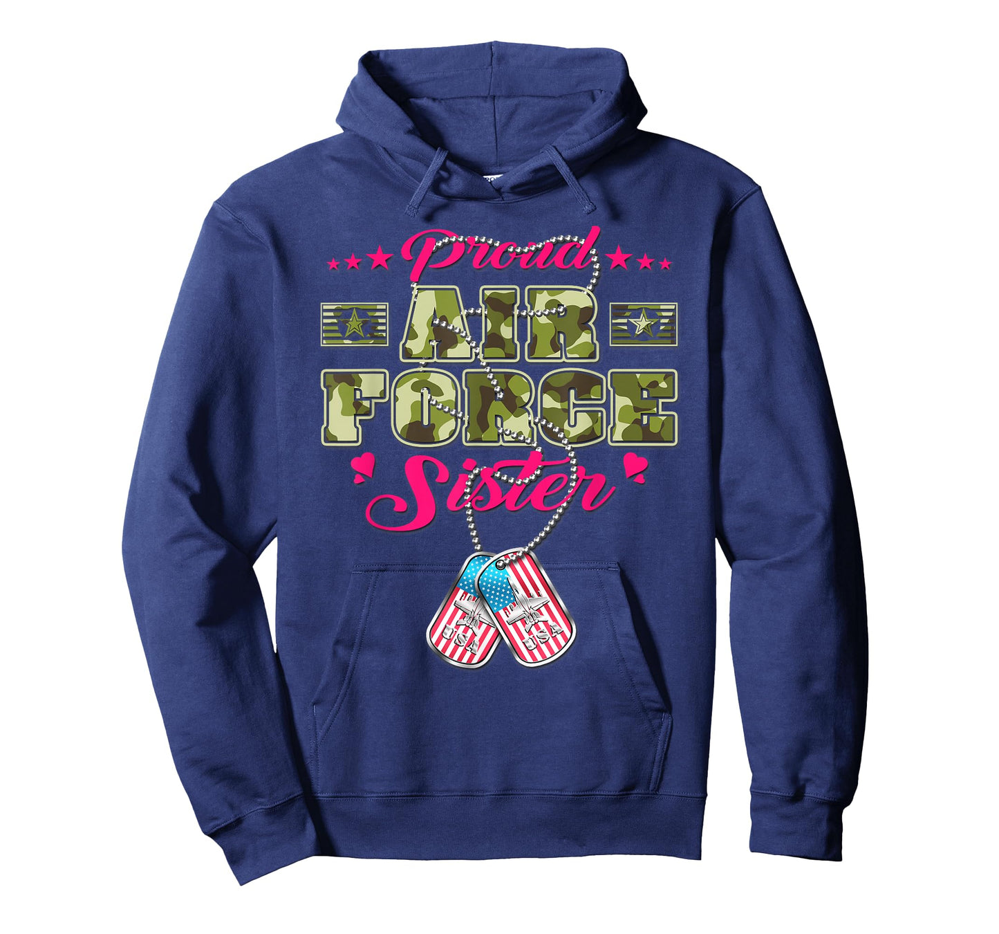 Proud Air Force Sister Camo US Flag Dog Tag Military Sibling T-Shirt