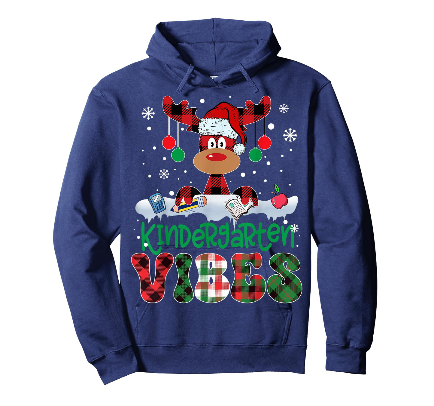 Kindergarten Vibes Teacher Buffalo Plaid Reindeer Christmas T-Shirt