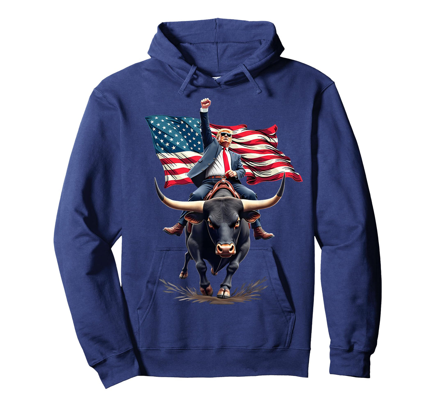 Trump 2024 Fist Pump Trump Riding Bull USA Flag T-Shirt
