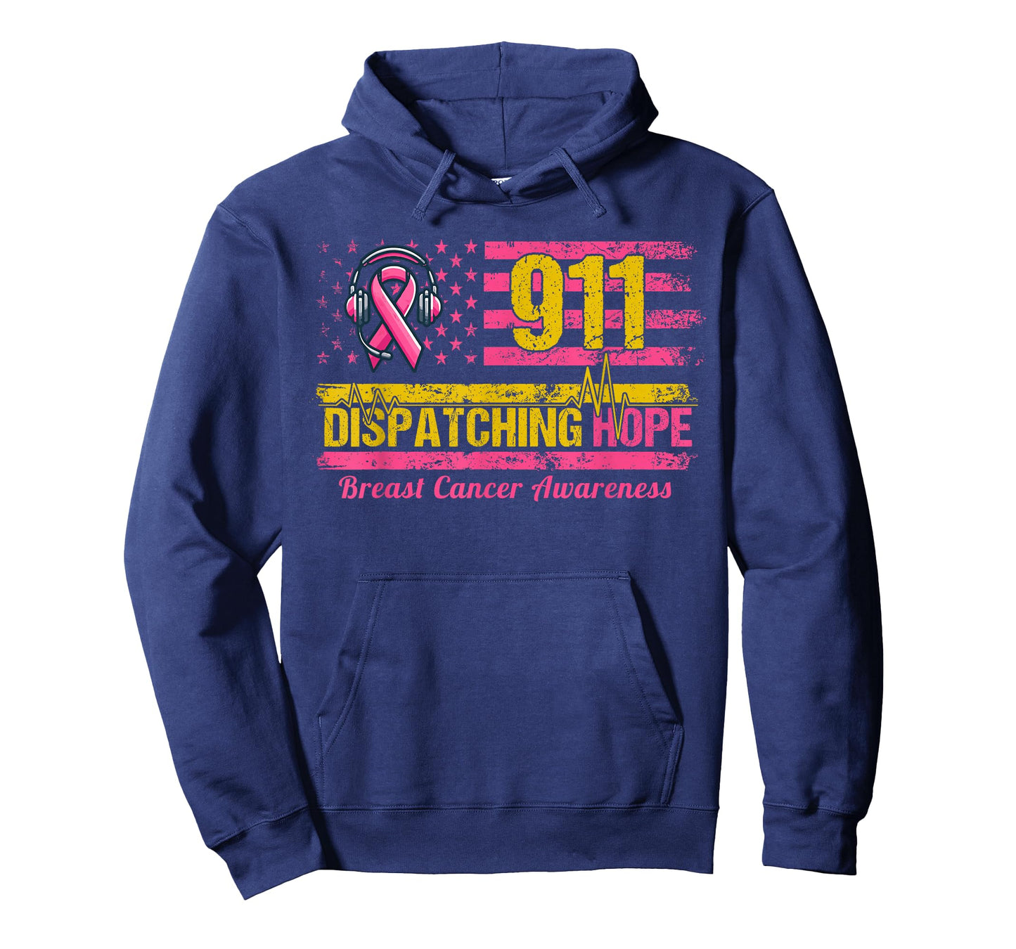 911 Dispatcher Breast Cancer Awareness American Flag T-Shirt