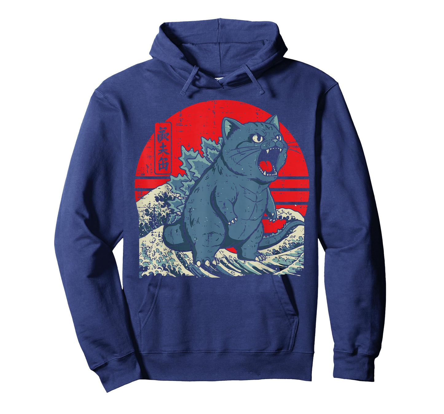 Japanese Cat Monster Waves Funny Catzilla Art Women Men Kids T-Shirt