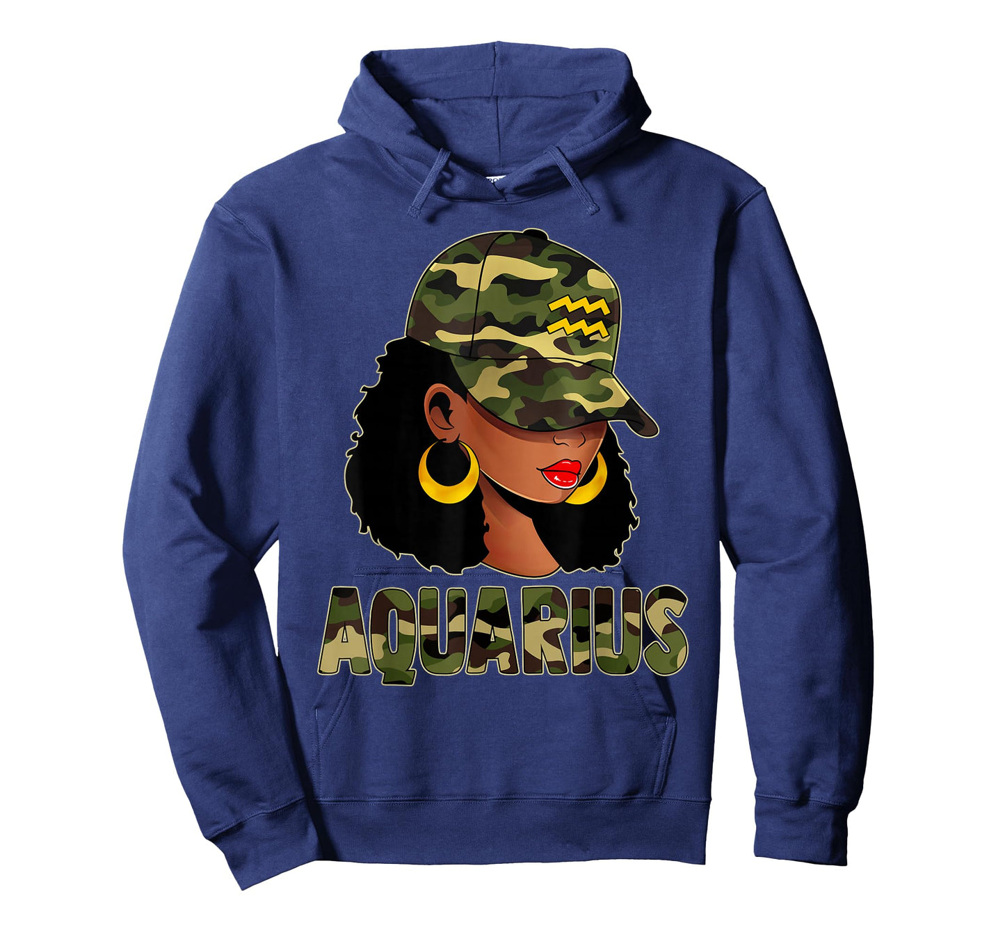 Aquarius Queen Camouflage Black Woman Cap Zodiac Sign T-Shirt