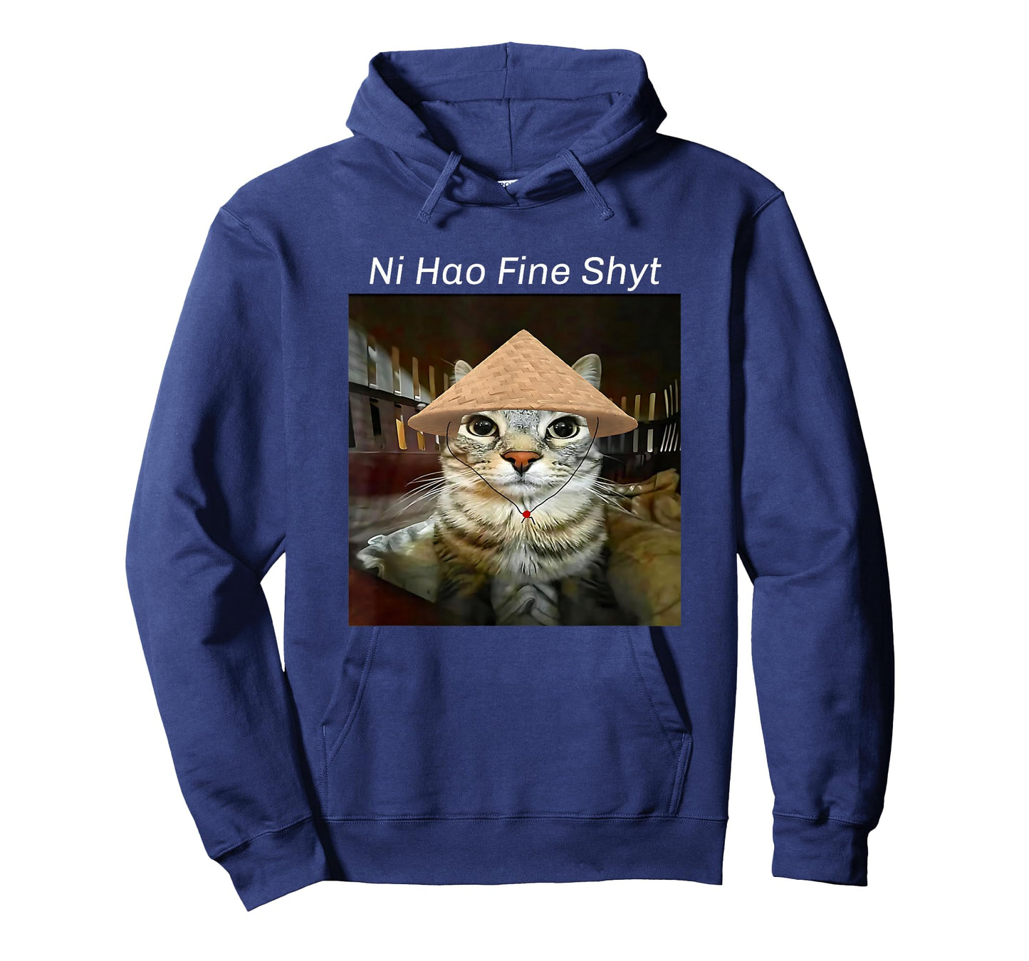 Ni Hao Fine Shyt Funny Silly Cat Meme Brain Red Staring Cat T-Shirt