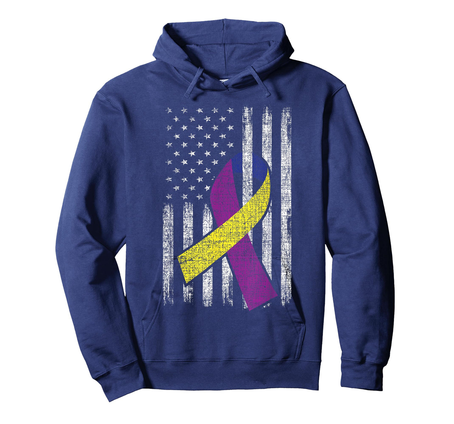 Bladder Cancer Awareness Purple Gold Ribbon American Flag Women Men T-Shirt