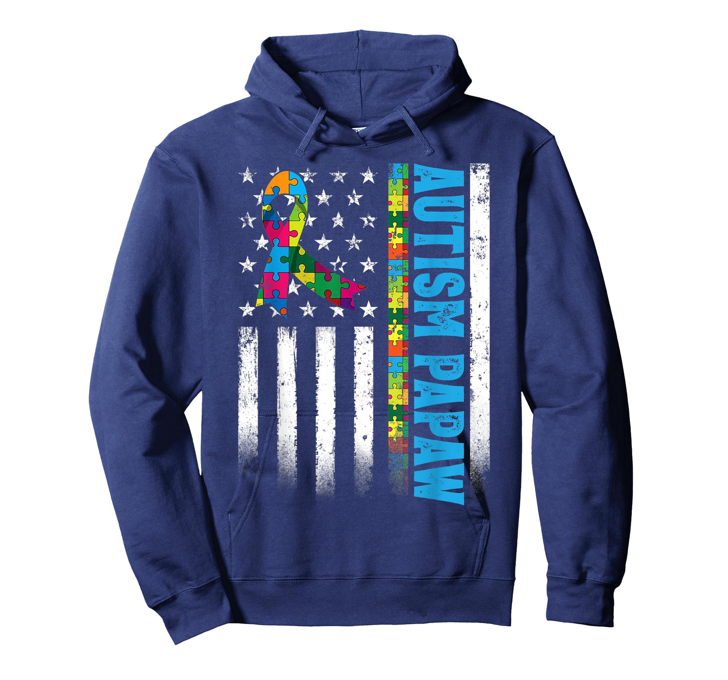 Retro American Flag Autism Papaw Awareness Autistic T-Shirt