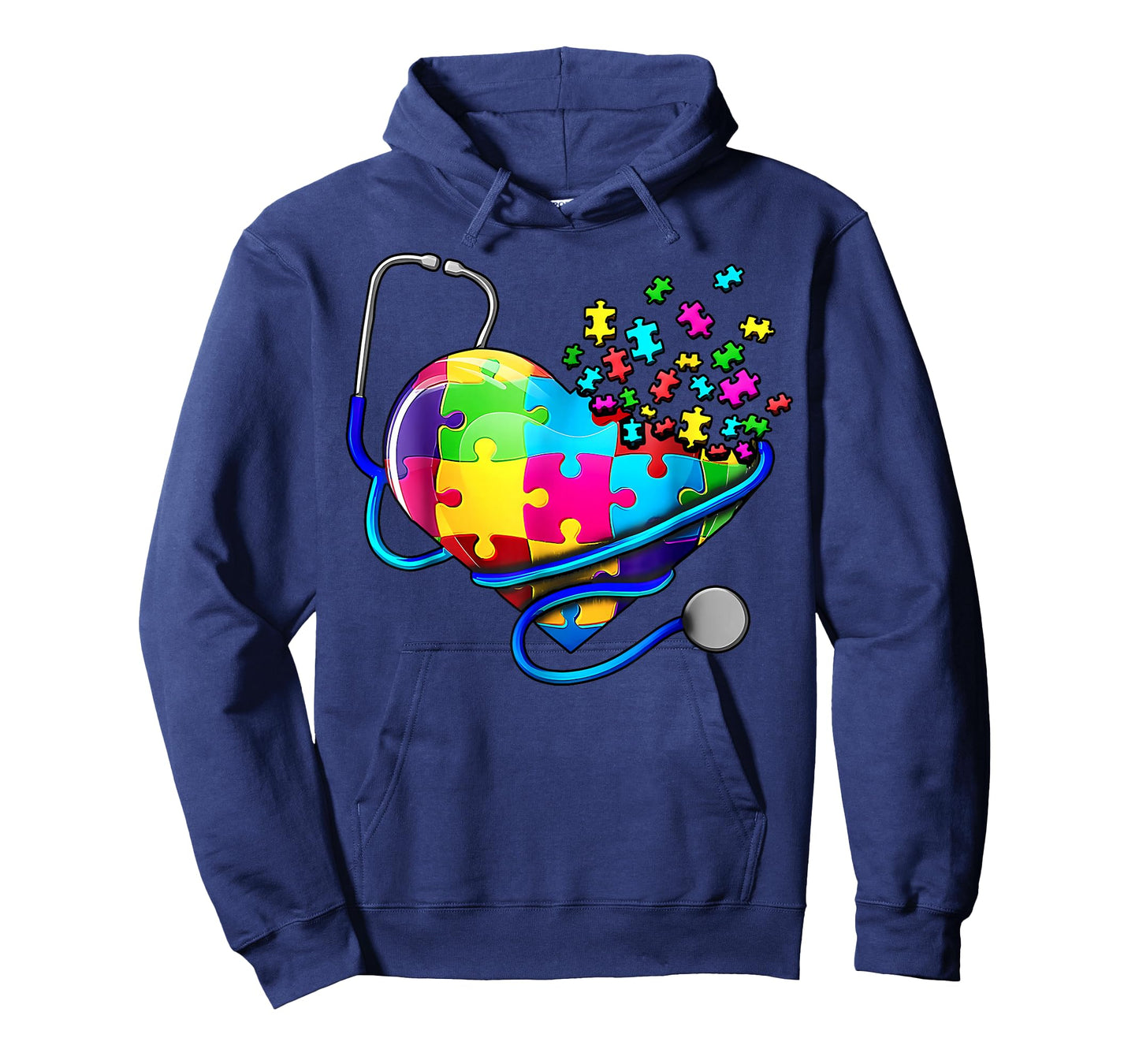 Autism Awareness Nurse Stethoscope Heart ASD Scrub Top Women T-Shirt