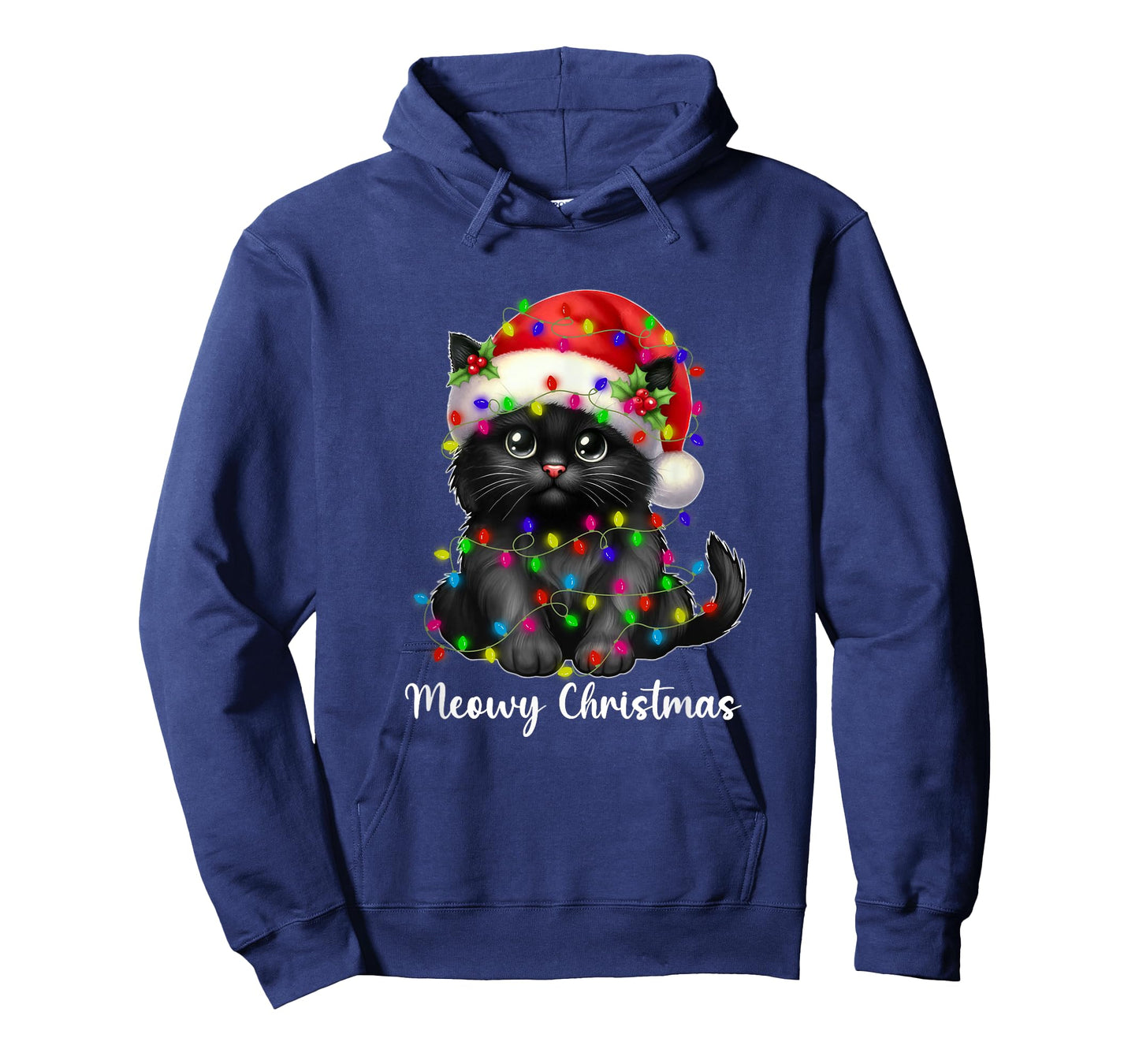 Meowy Christmas Lights Funny Family Black Cat Xmas Matching T-Shirt
