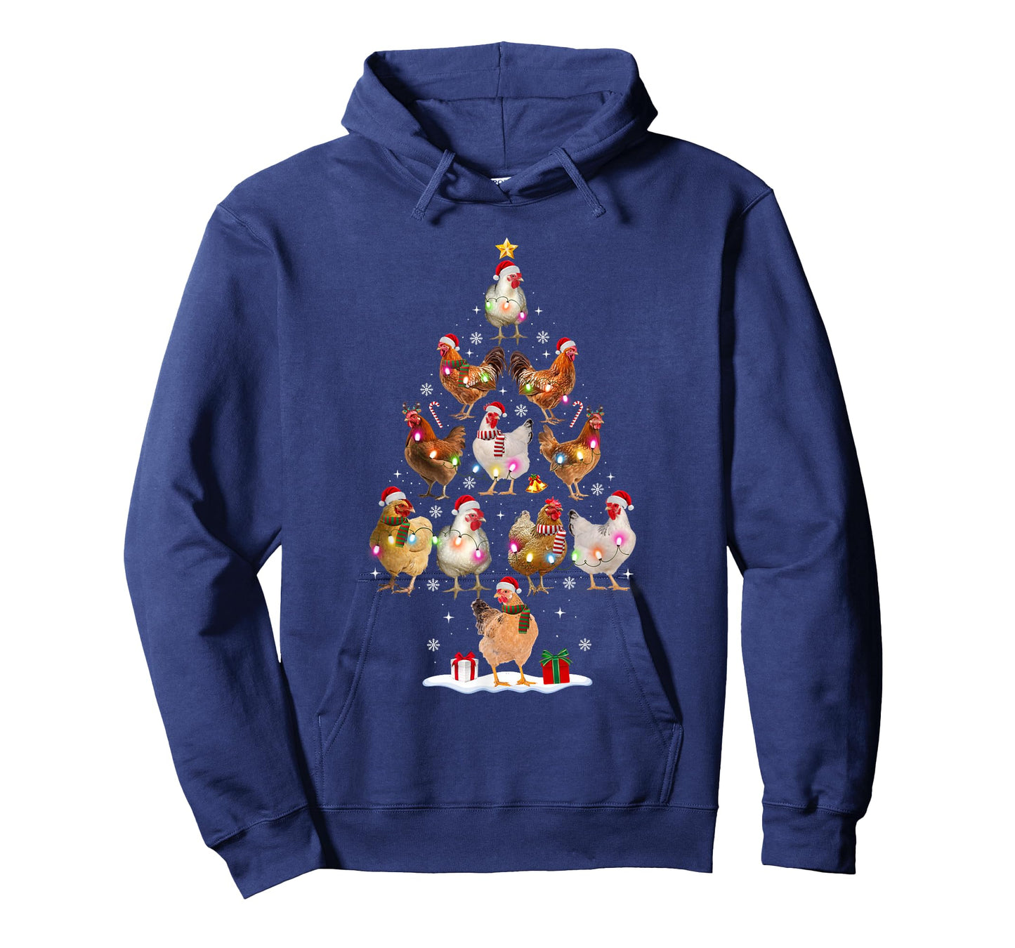 Chicken Christmas Tree Lights Santa Hat Funny Xmas Pajamas T-Shirt