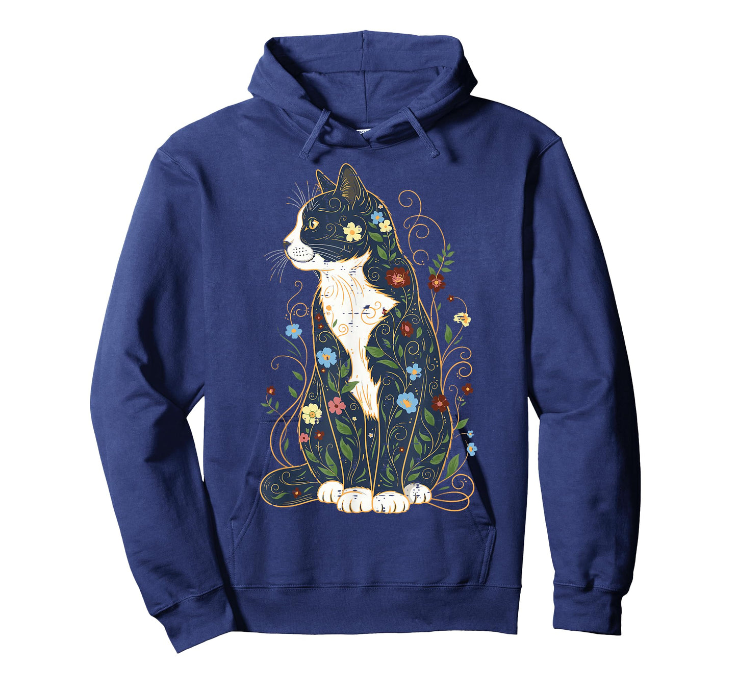 Cat Sitting Ornamental Flowers Kitten Floral Women Girls Kid T-Shirt