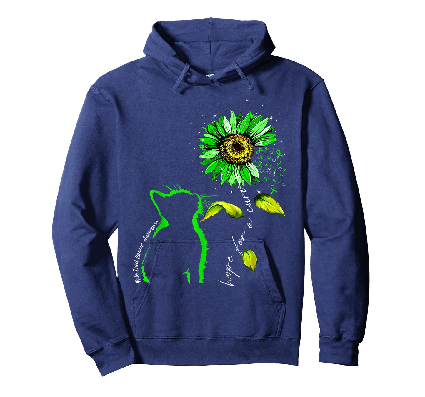 Sunflower Cat Green Bile Duct Cancer Awareness T-Shirt