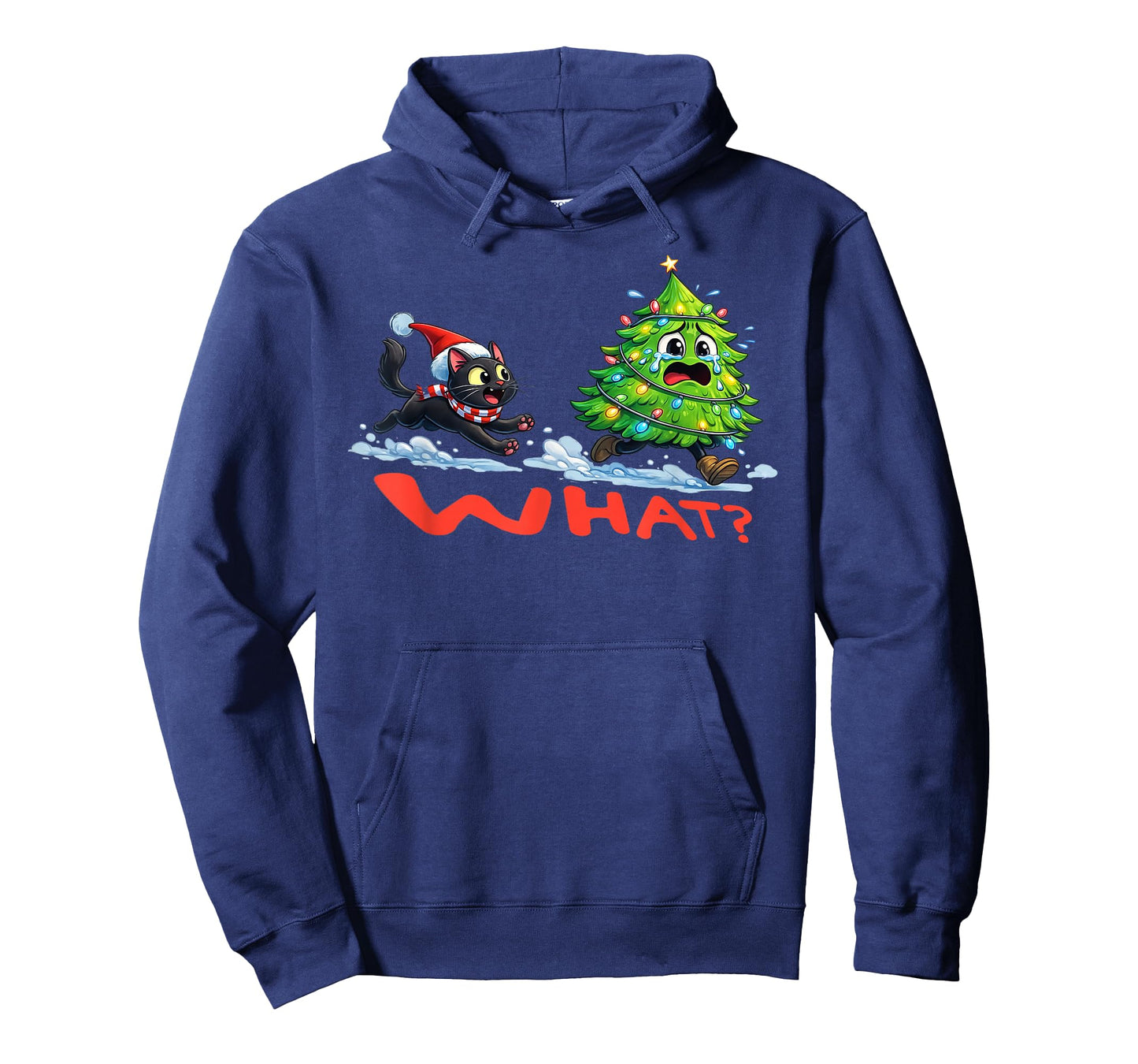 Funny Black Cat Gifts Chasing Christmas Tree Over Cat What? T-Shirt