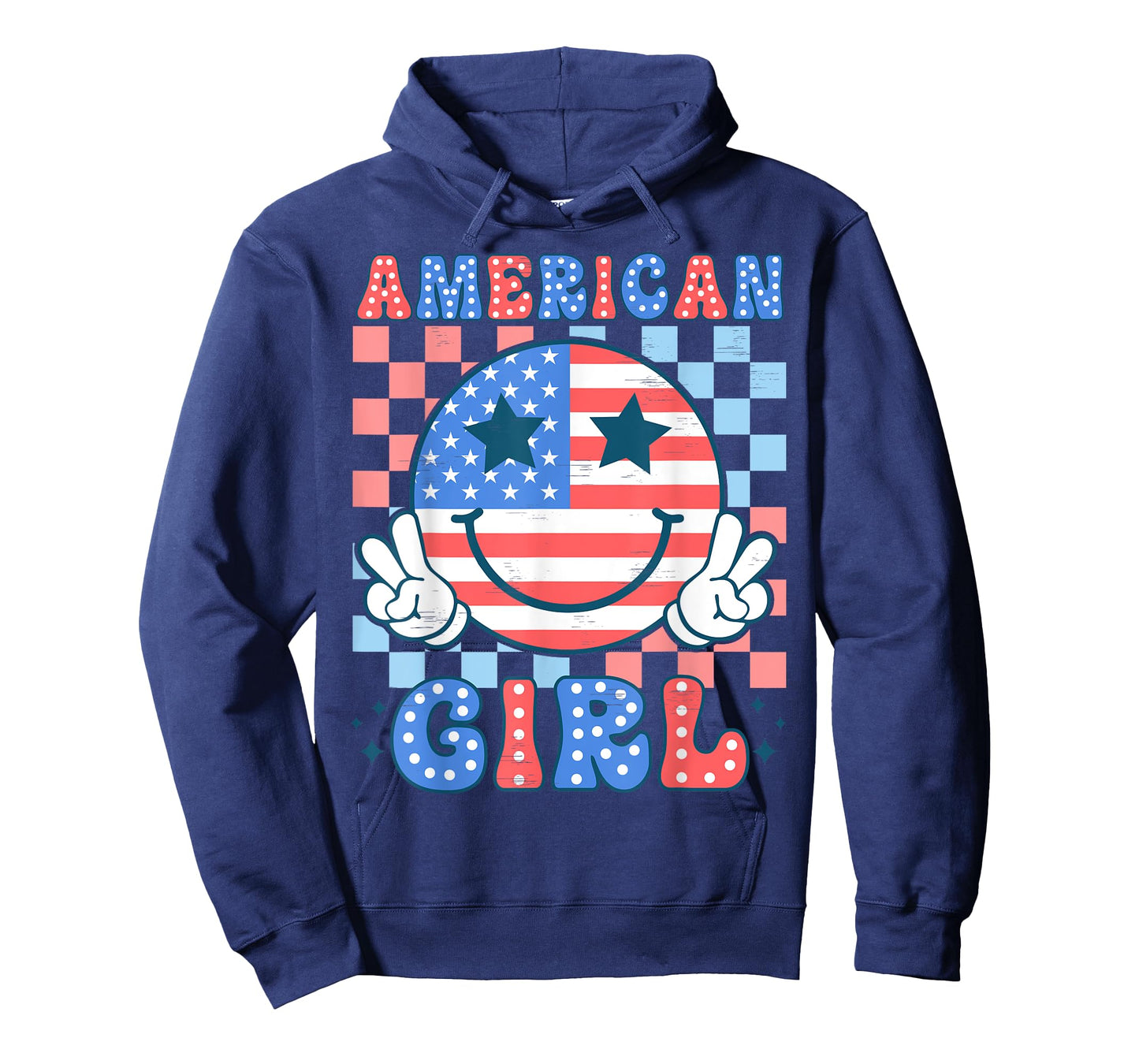 Happy Face USA Flag Patriotic American Girls Kid 4th of July T-Shirt