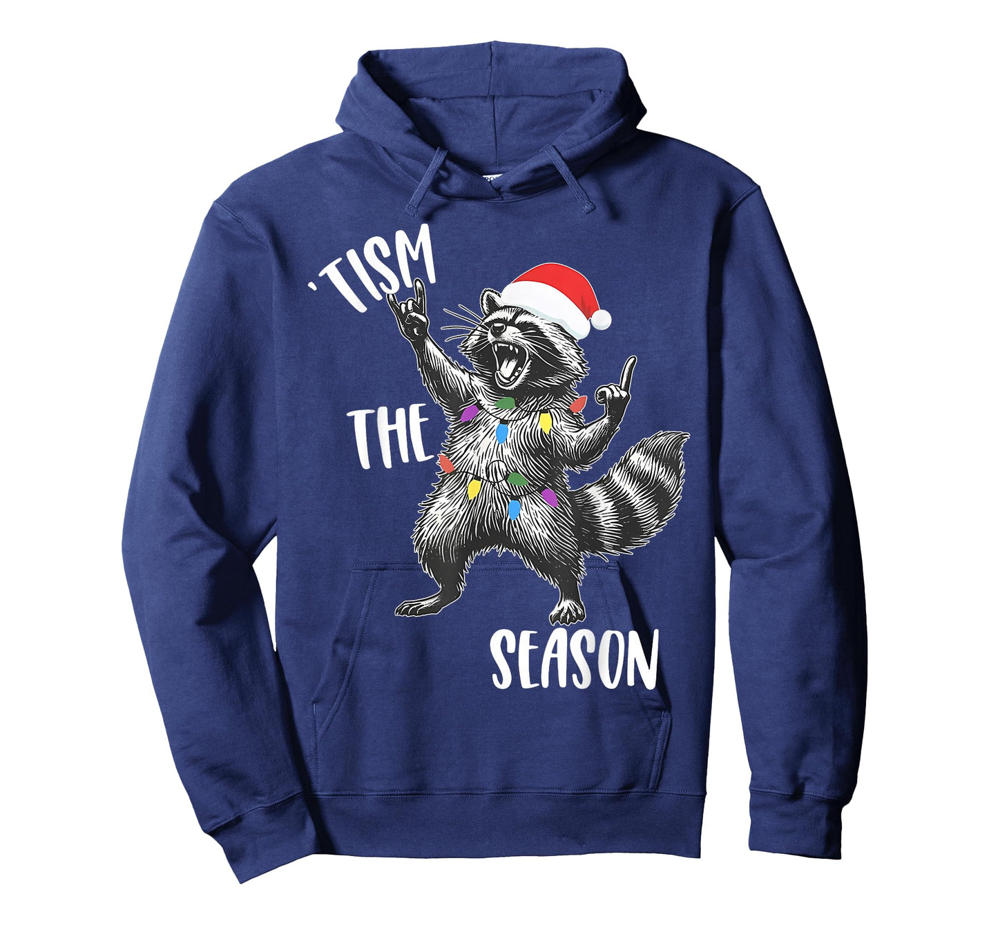 Tism The Season Raccoon Rock Santa Hat Autism Christmas T-Shirt