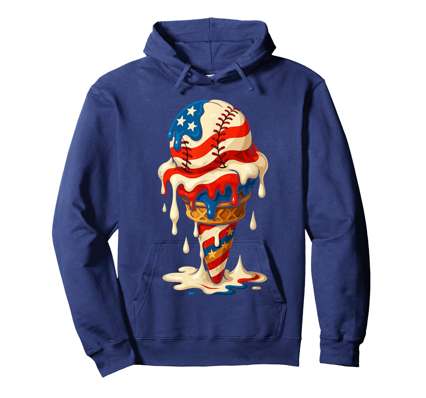 4th Of July Baseball Drip Ice Cream Cone American Flag T-Shirt