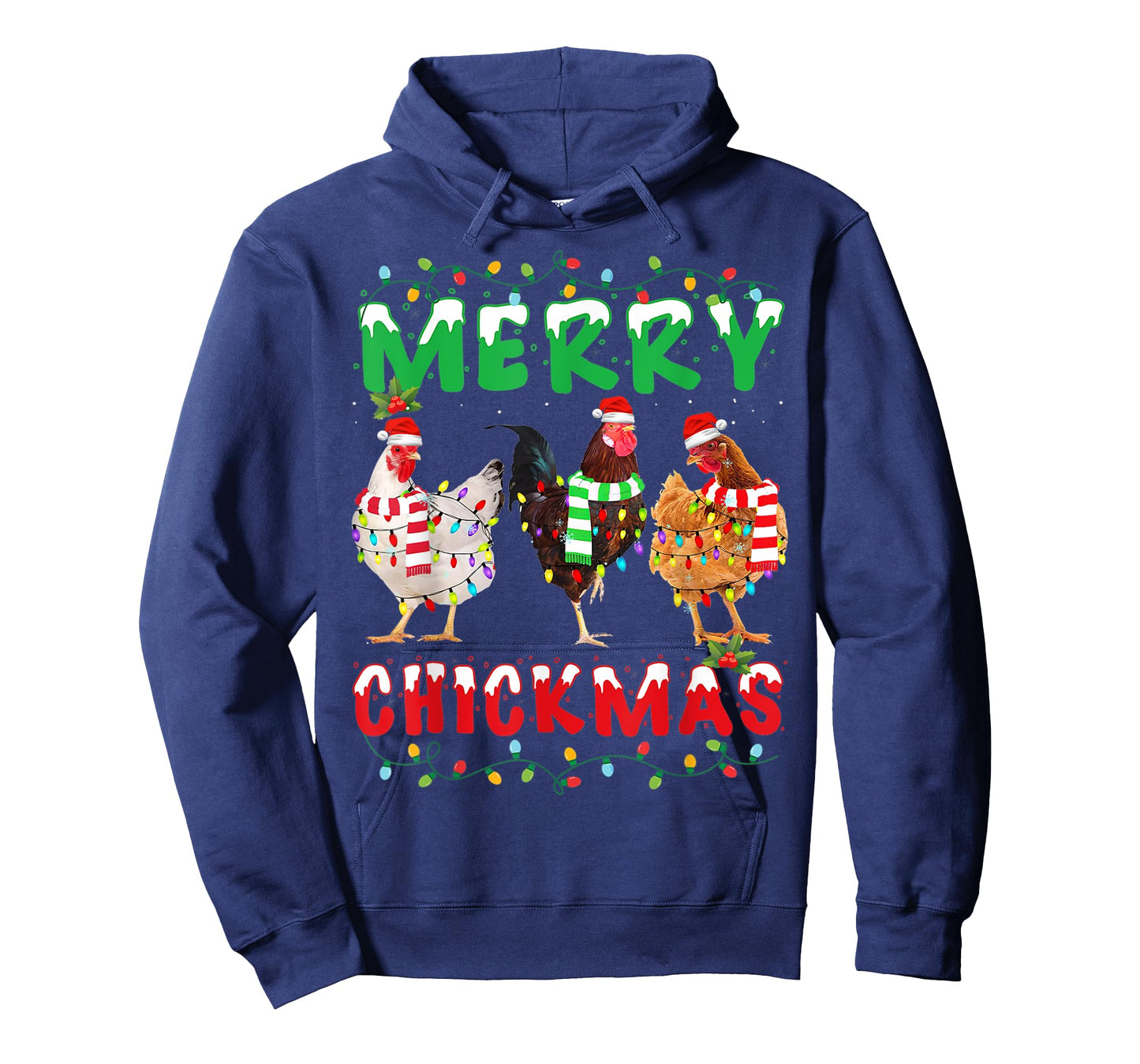 Merry Christmas Chicken Shirt Santa Hat Lights Funny Gift T-Shirt