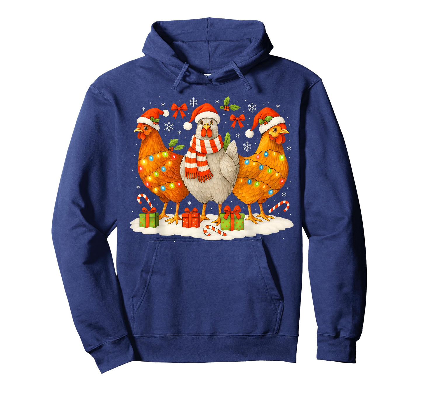 Chicken Christmas Lights Santa Hats Reindeer Funny Holiday T-Shirt