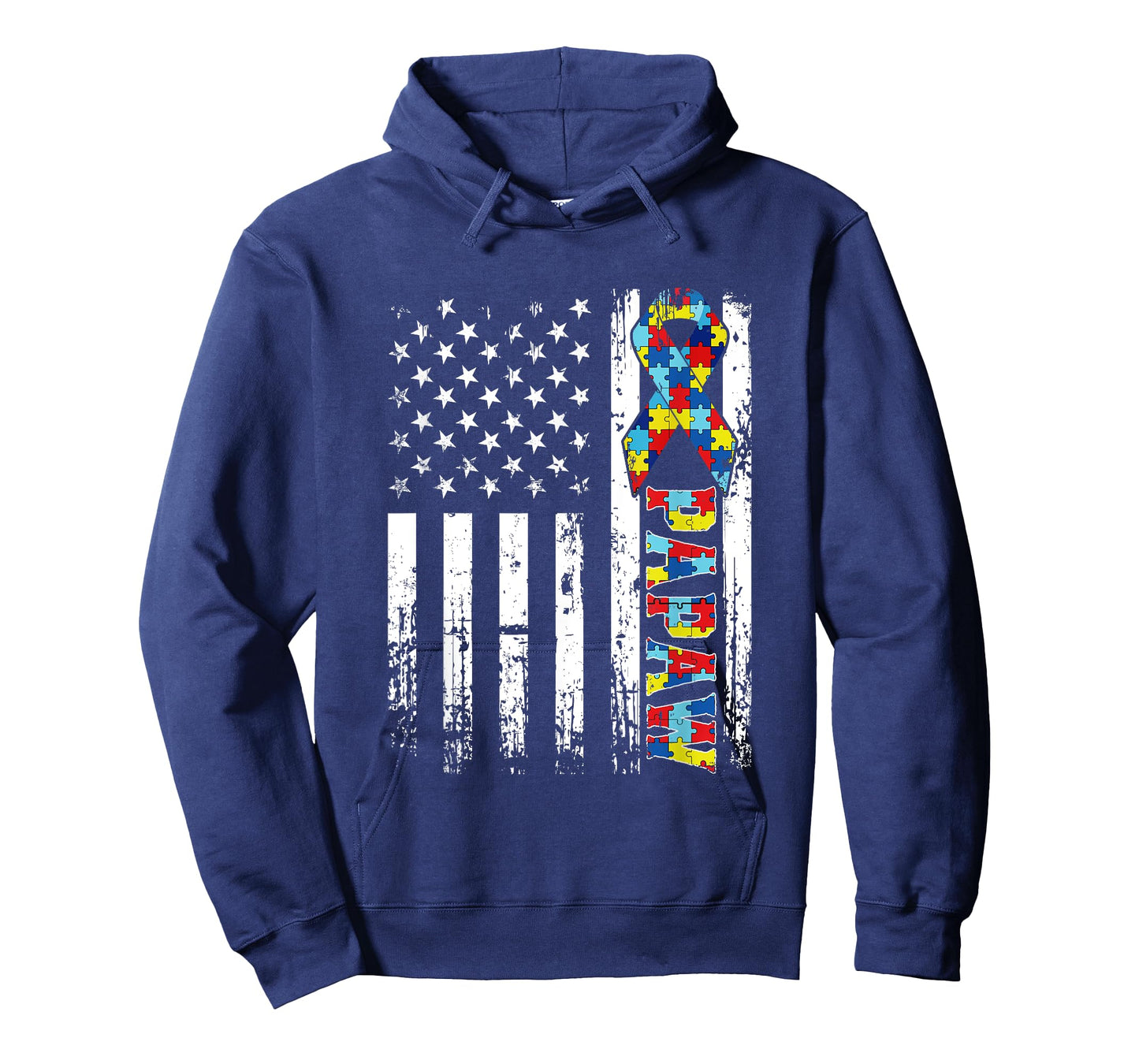 Retro American Flag Autism Papaw Awareness Autistic T-Shirt