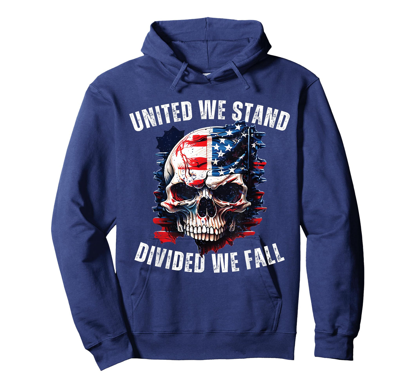 United We Stand Divided We Fall American US Flag Skull T-Shirt
