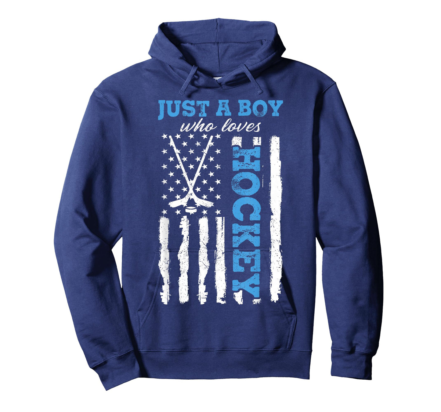 Just A Boy Who Loves Hockey USA Flag Ice Hockey Boys Kids T-Shirt