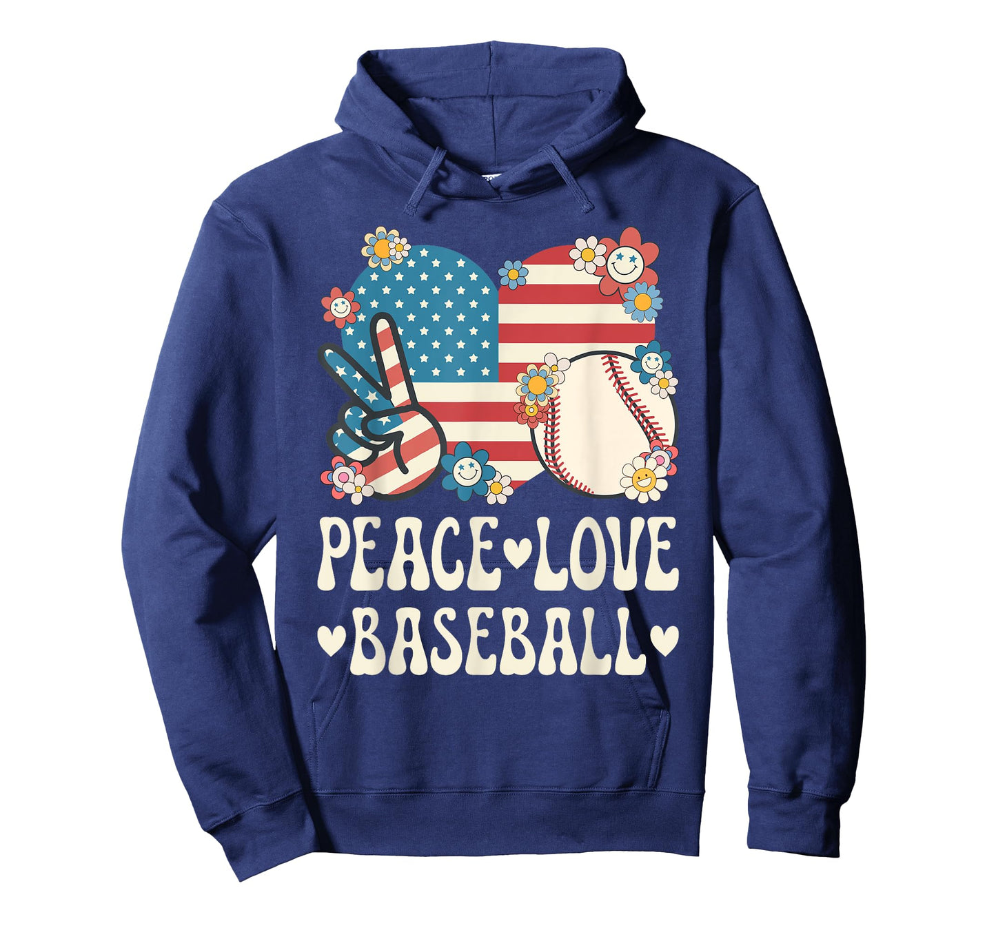 Peace Love Baseball Lover American Flag Patriotic Baseball T-Shirt