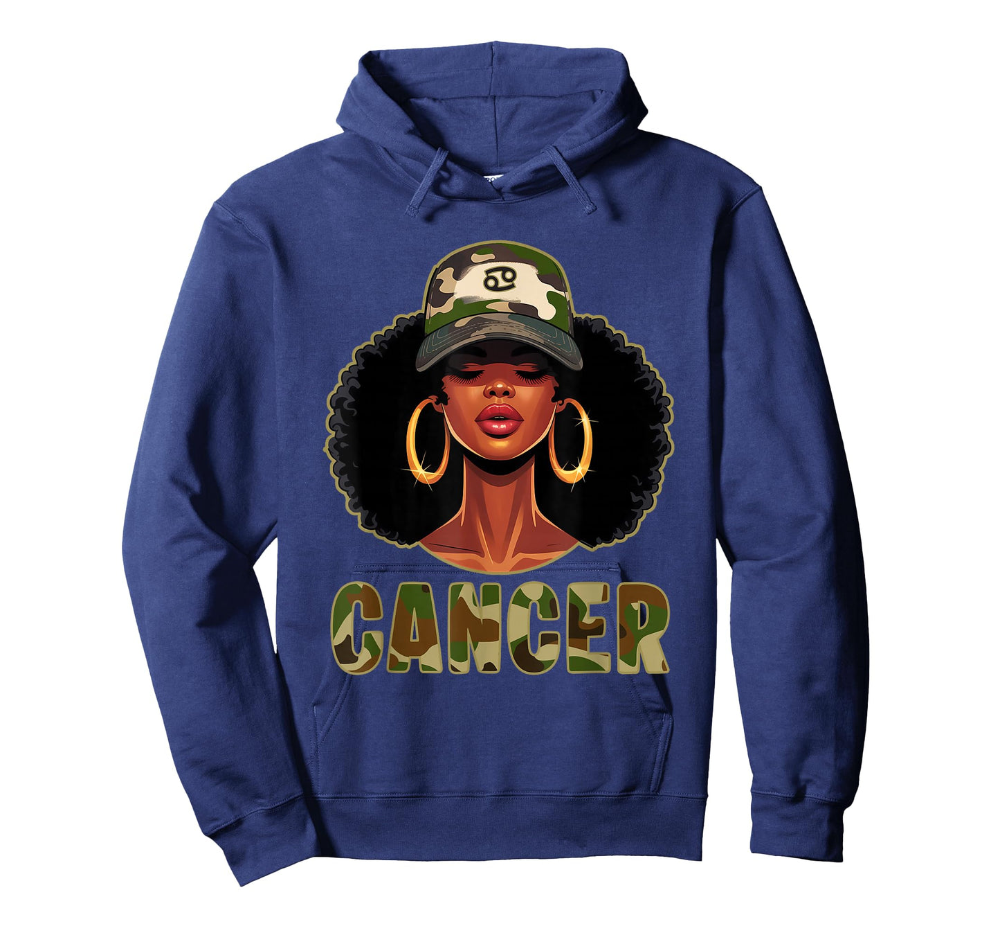 Cancer Queen Black Woman with Cap Camo Afro Girl Zodiac T-Shirt