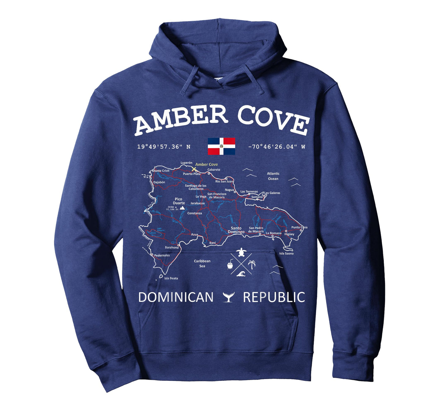 Amber Cove Dominican Republic Flag Travel Map Coordinates T-Shirt